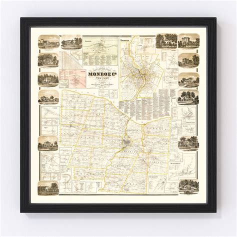 Vintage Map of Monroe County, New York 1858 by Ted's Vintage Art