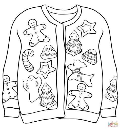 Christmas Sweater With Gingerbreads Coloring Page Free Printable