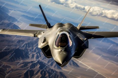 Premium AI Image | one F35 stealth fighter flew in the air