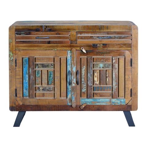 Buffet 2 Tiroirs Bois Et Fer Marron 105x40x87cm