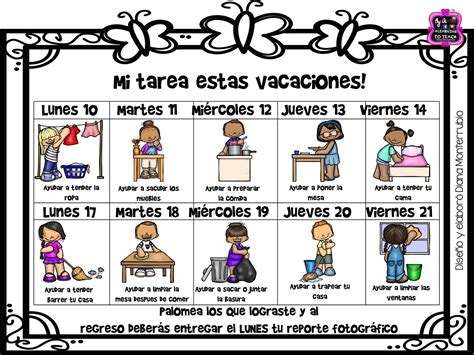 Maravilloso Calendario De Mis Tareas Para Vacaciones Educación Primaria