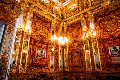 Catherine Palace, Interior of Amber Room. St. Petersburg, Russia ...