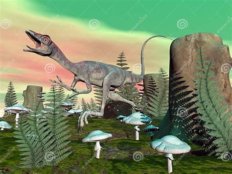 Dinosaurio De Compsognathus 3d Rinden Stock De Ilustración Ilustración De Reptil Grande