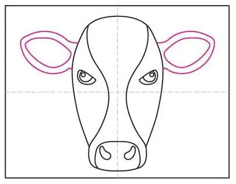 how to draw a cow's face in three easy steps step by step instructions