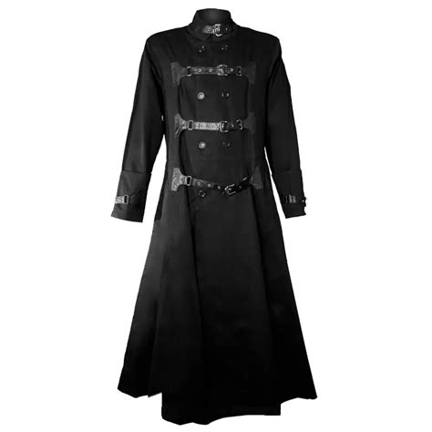 Gothic Long Black Trench Coat Mens Hellraiser Ping Head Bondage Coat