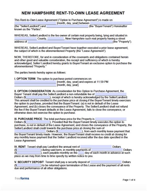 Free New Hampshire Rental Lease Agreement Templates Pdf Word