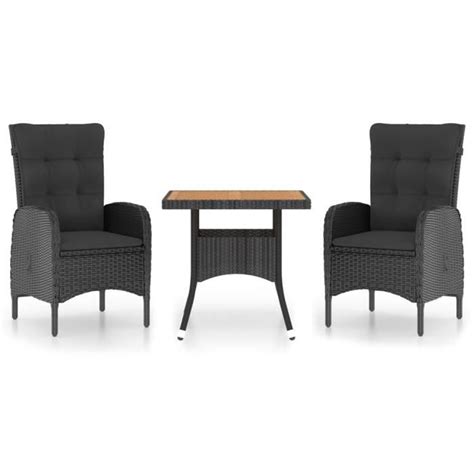 Ensemble à dîner de jardin 3 pcs PARISModerne Noir Bois massif