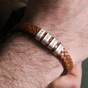 Personalized Mens Bracelet Leather Engraved Custom Fathers Day Gift