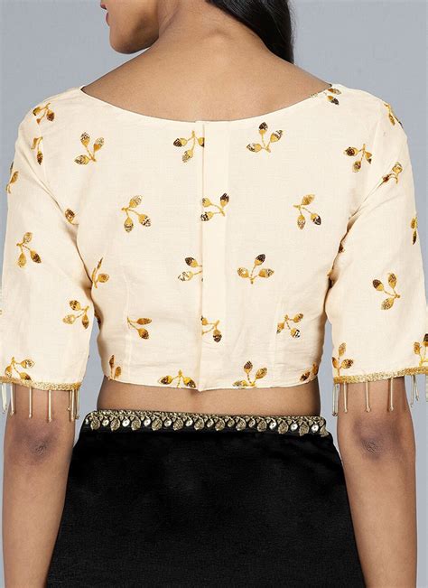 Buy Off White Embroidered Cotton Blouse Festive Wear Online At Best