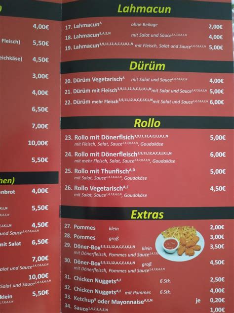 Speisekarte von Berlin Döner Türkische Spezialitäten restaurant Lage