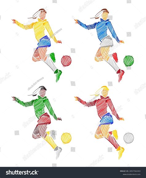 Drawing Female Soccer Player Dominating Ball Stock Vector (Royalty Free