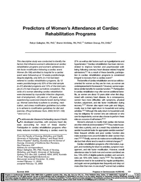 Pdf Predictors Of Womens Attendance At Cardiac Rehabilitation Programs