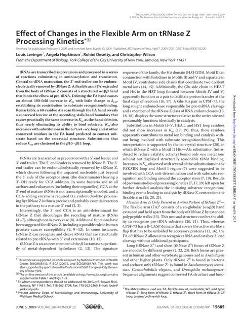 PDF Effect Of Changes In The Flexible Arm On TRNase Z Processing Kinetics