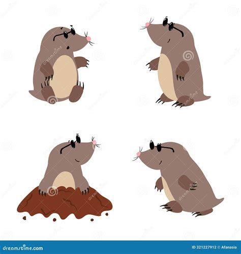 Set Of Cute Cartoon Moles Vector Illustration For Kids Cartoondealer