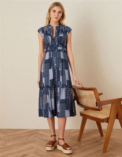 Patchwork Print Midi Dress Blue Casual And Day Dresses Monsoon Uk