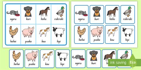 Animals Matching Cards and Game Te Reo Māori Twinkl