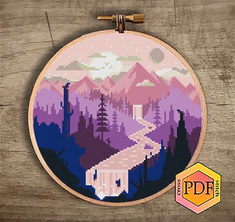 Mountain Landscape Modern Cross Stitch Pattern PDF River Etsy