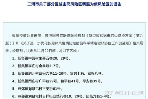 【紧急通告】三河市12例核酸检测阳性人员行动轨迹公布，部分区域调整风险等级的公告 知乎