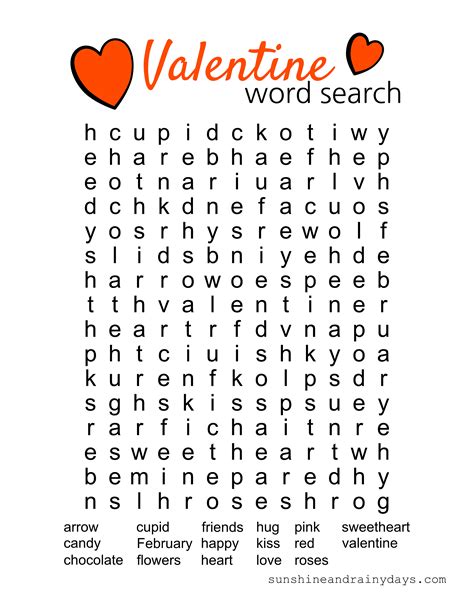 Valentine Day Word Search Printable