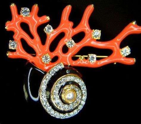 Kenneth J Lane Conch Shell On Coral Reef Brooch Jewel Box Beach