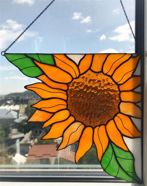 Corner Panel Yellow Sunflower Suncatcher Stain Glass Fall T Home