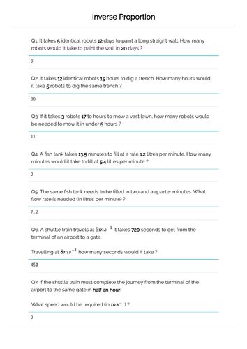 Understanding Inverse Proportion Worksheet GCSE Maths | Teaching Resources