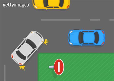 Safe Driving Tips And Traffic Regulation Rules Wrong Way Sign Area Top View Of A Car Making