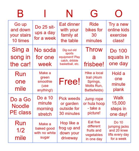 Healthy Habits Bingo Card