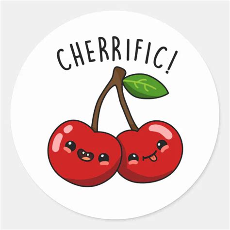 Cherrific Funny Red Cherry Pun Classic Round Sticker Zazzle