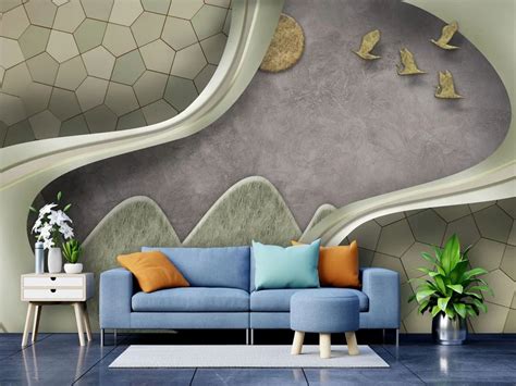 999Store Designer Beautiful 3D Golden And Grey Abstract Wall Paper For