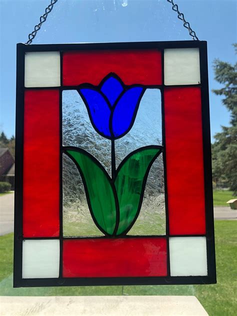 Handmade Stained Glass Tulip Panel With Zinc Border Etsy