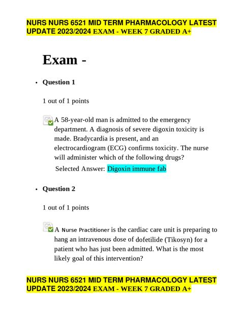 Nurs Nurs Mid Term Pharmacology Latest Update Exam