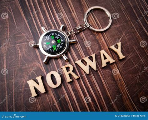 Top View Compass And Wooden Word With Text Norway Stock Image Image