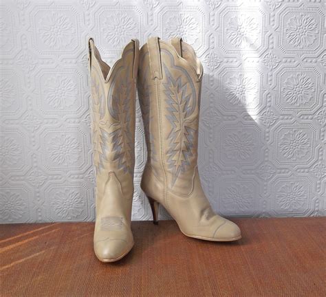 White Cowgirl Boots High Heel Cowboy Boots Blue And Gold