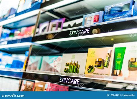 Cosmetics And Skincare Products On A Store Shelf In Sephora Shop