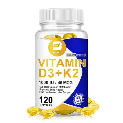 Beworths Vitamin D3 K2 Capsules Dietary Supplement For Bone Teeth