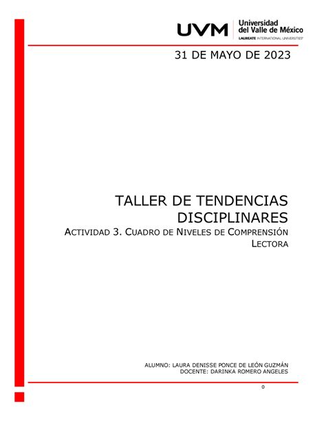 A Seminario De Tendencias Disciplinares Taller De Tendencias