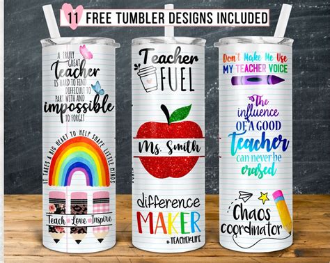 Teacher Tumbler Sublimation Design 20 Oz Skinny Tumbler Teacher Name Teacher Fuel Teacher