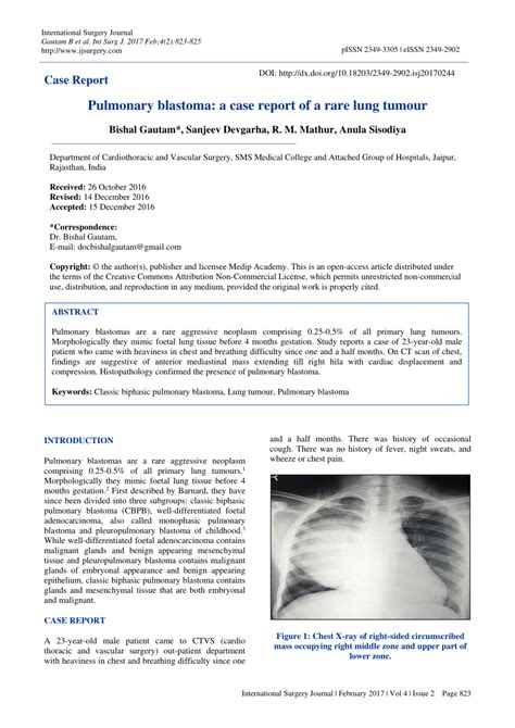 Pdf Pulmonary Blastoma A Case Report Of A Rare Lung Tumour