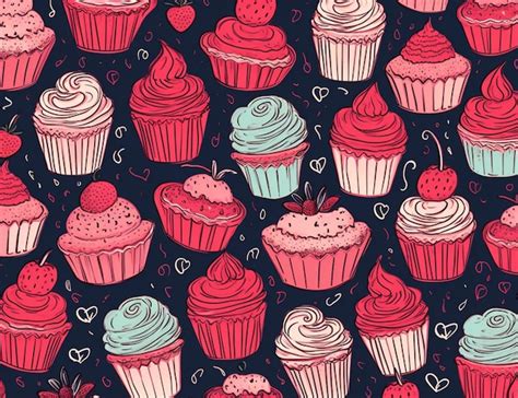 Premium Photo Seamless Pattern Of Cupcakes With Different Toppings On