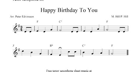 Free tenor saxophone sheet music, Happy Birthday To You