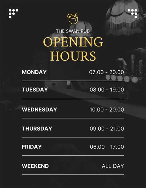 Black Simple Opening Bar Schedule Template Venngage