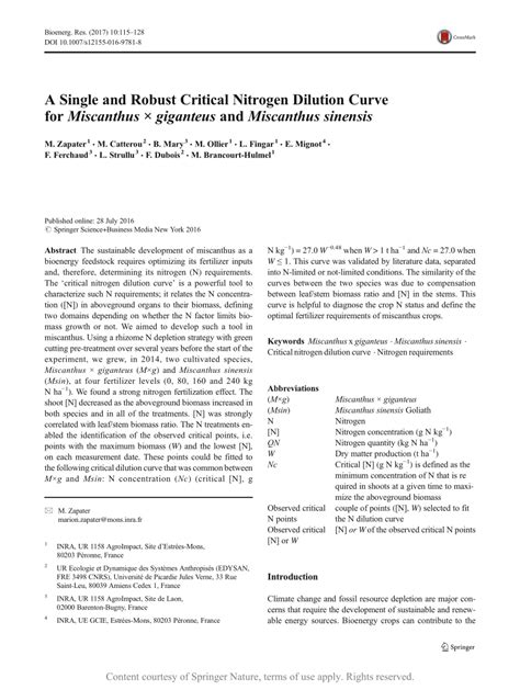 A Single And Robust Critical Nitrogen Dilution Curve For Miscanthus