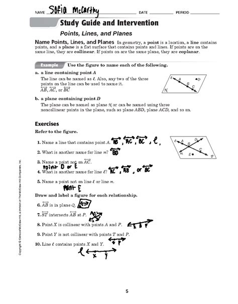 Points Lines And Planes Worksheet Lesson 1 Copyright © Glencoe Mcgraw Hill A Division Of