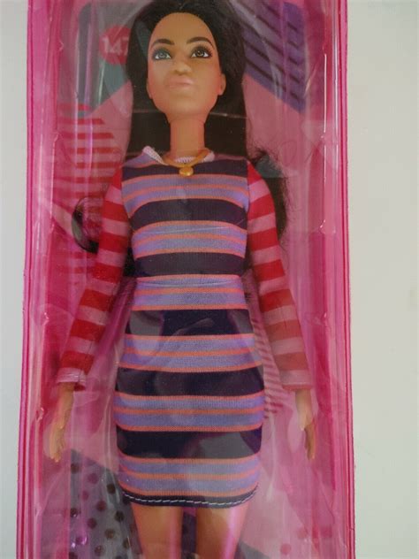 Mattel Barbie Fashionistas Doll 147 Black Hair In Striped Dress Bd7