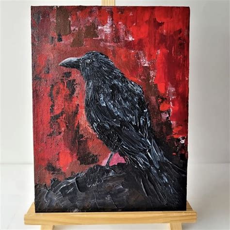 Abstract raven painting black crow art impasto bird artwork - Inspire ...