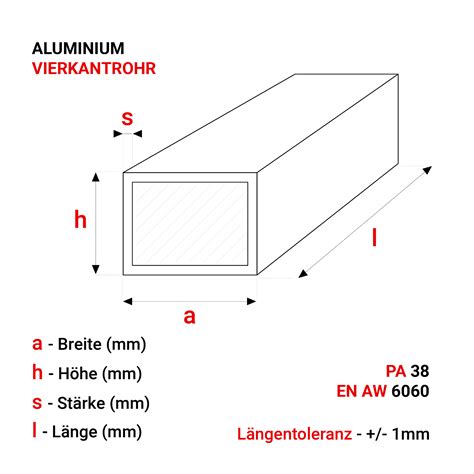 Vierkantrohr Aluminium Rechteckrohr Alu Quadratrohr Rohr Vierkant