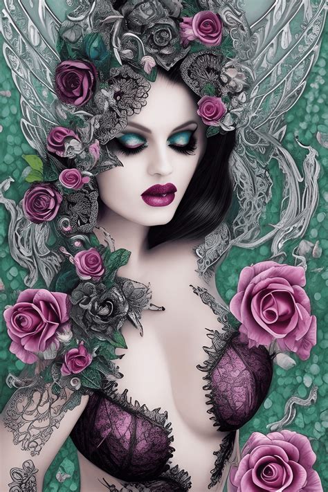 Bombshell Exotic Gothic Woman Lace And Roses Landscape · Creative Fabrica