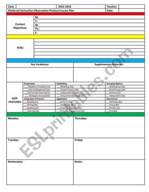 Weekly lesson plan - ESL worksheet by nazdugla