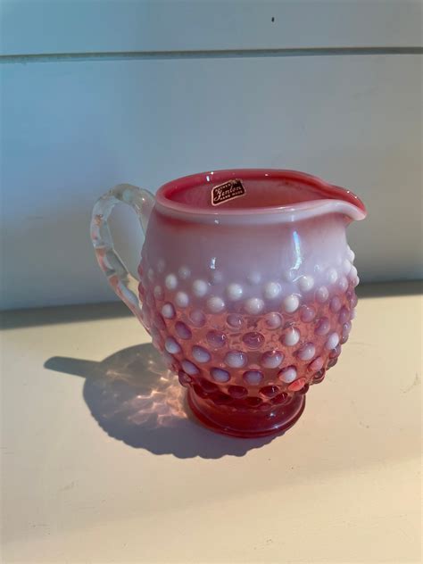 Vintage Fenton Opalescent Cranberry Glass Hobnail Pitcher With Etsy